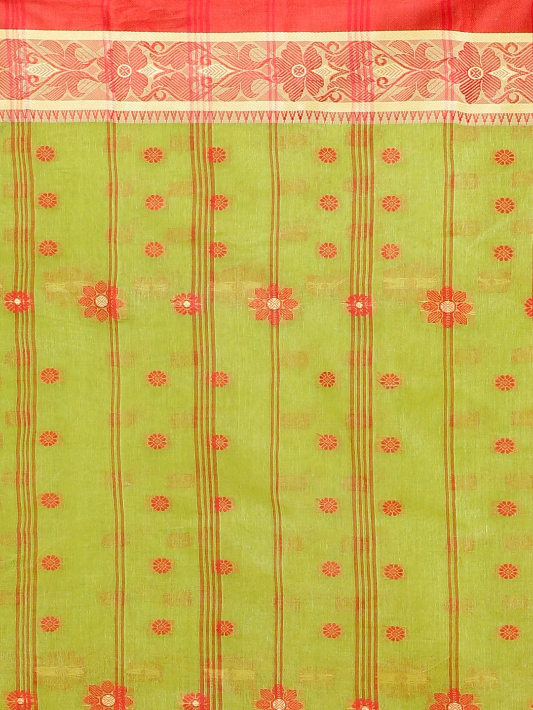 

DipDiya Floral Woven Design Pure Cotton Taant Saree, Green