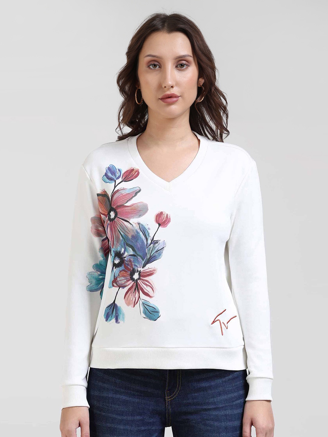 

Gloria Vanderbilt Regular V Neck Printed Sweatshirt, White