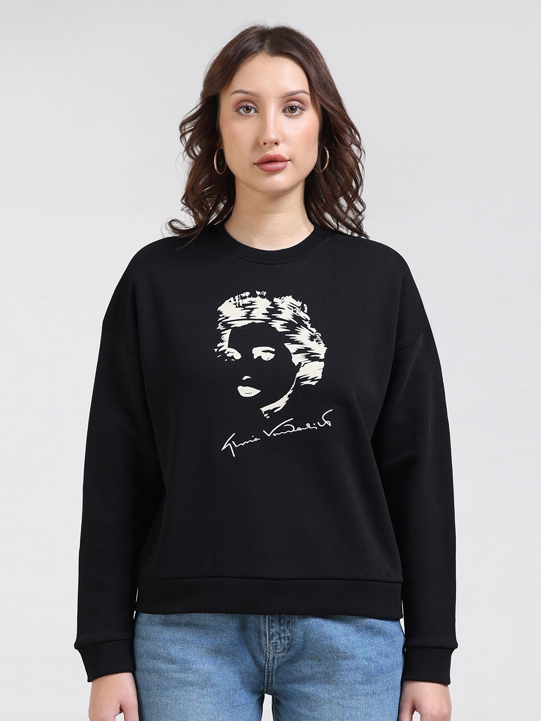 

Gloria Vanderbilt Graphic Printed Round Neck Terry Sweatshirt, Black