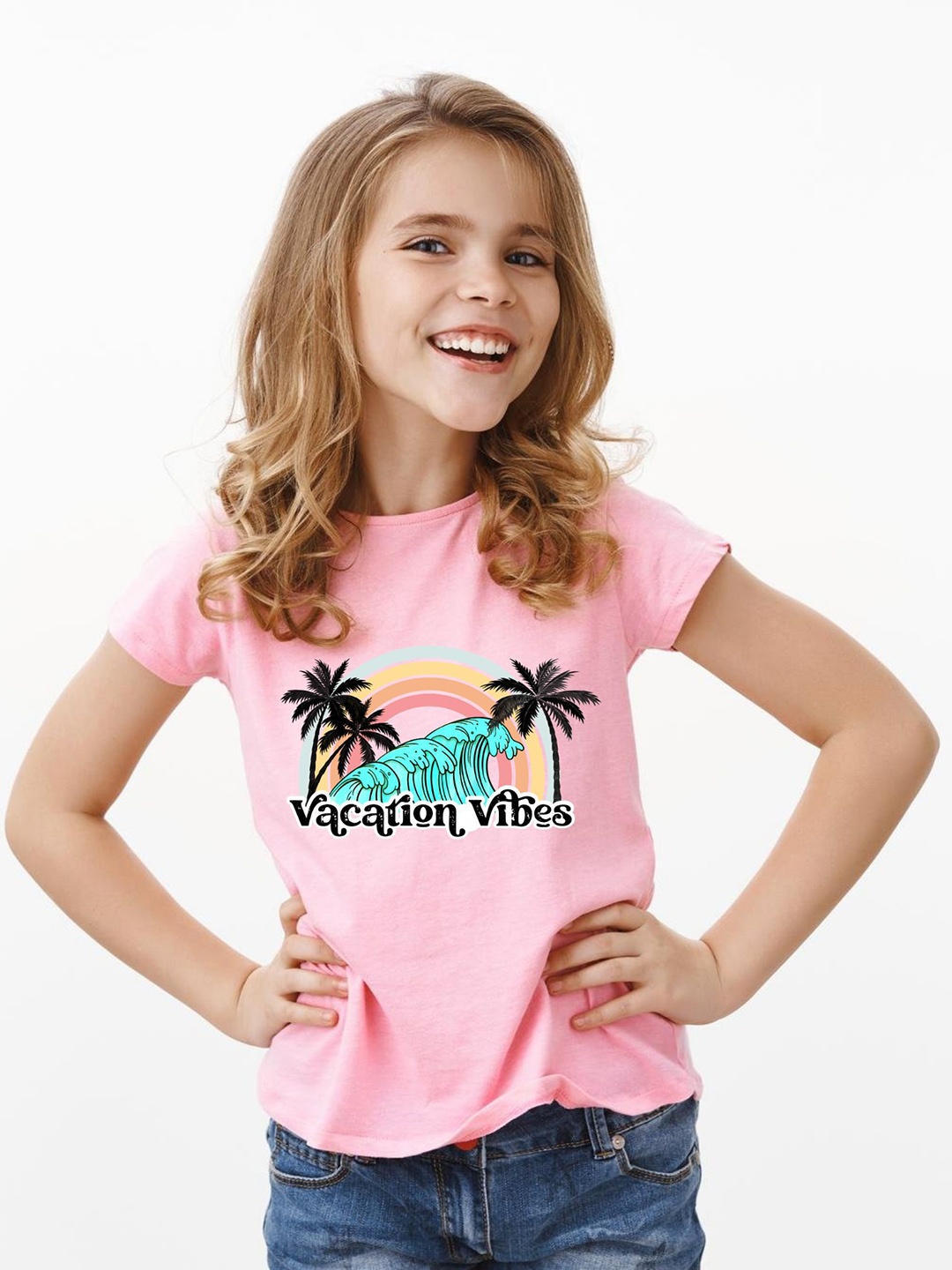 

BAESD Girls Graphic Printed Round Neck Top, Pink