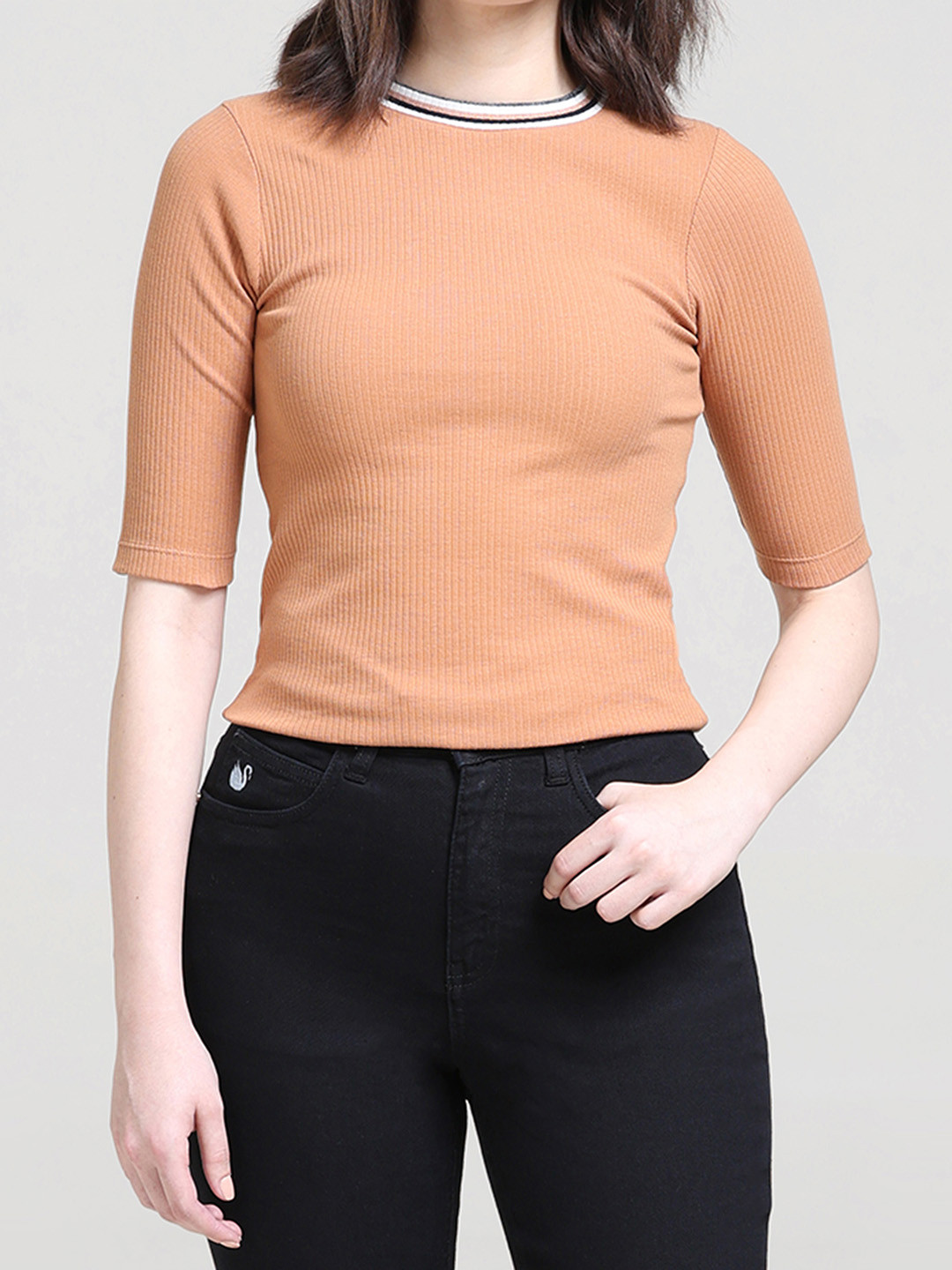 

Gloria Vanderbilt Self Design Slim Fit Cotton T-shirt, Brown