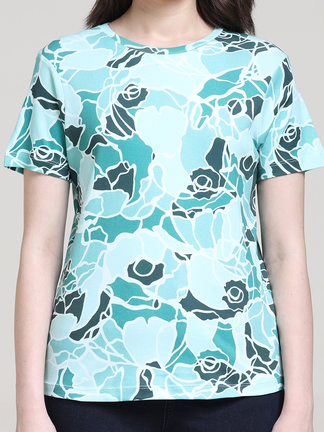 

Gloria Vanderbilt Floral Printed Cotton T-shirt, Teal