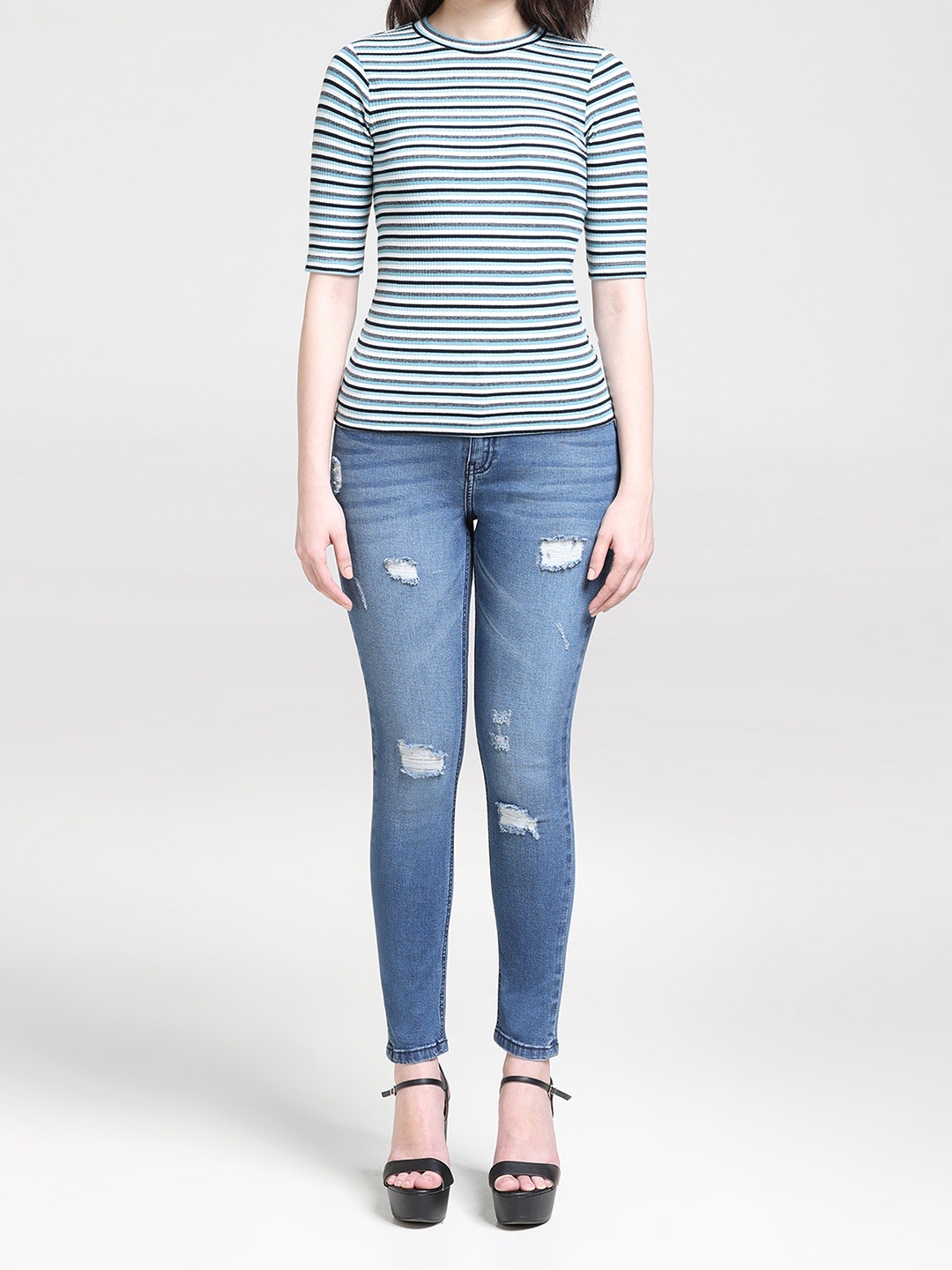 

Gloria Vanderbilt Striped Slim Fit Cotton T-shirt, Teal