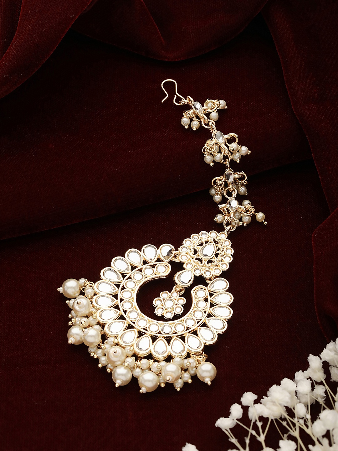 

Jazz and Sizzle Gold-Plated Kundan-Studded Beaded Maang Tikka