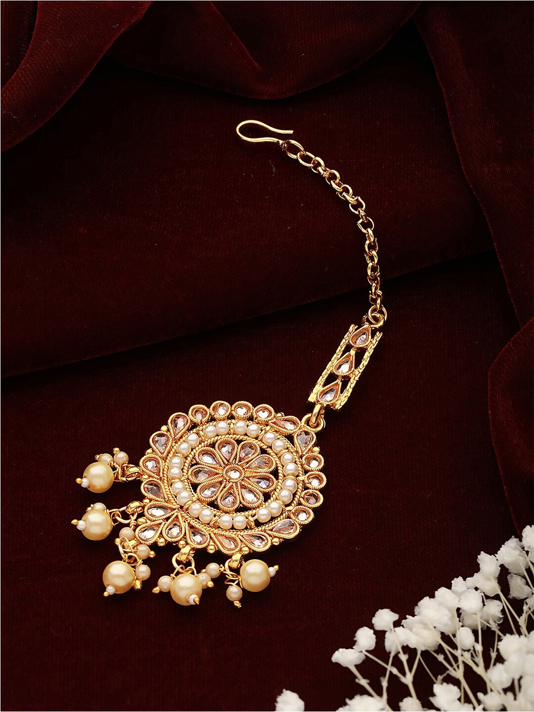 

Jazz and Sizzle Gold-Plated AD-Studded Pearl-Studded Head Jewellery