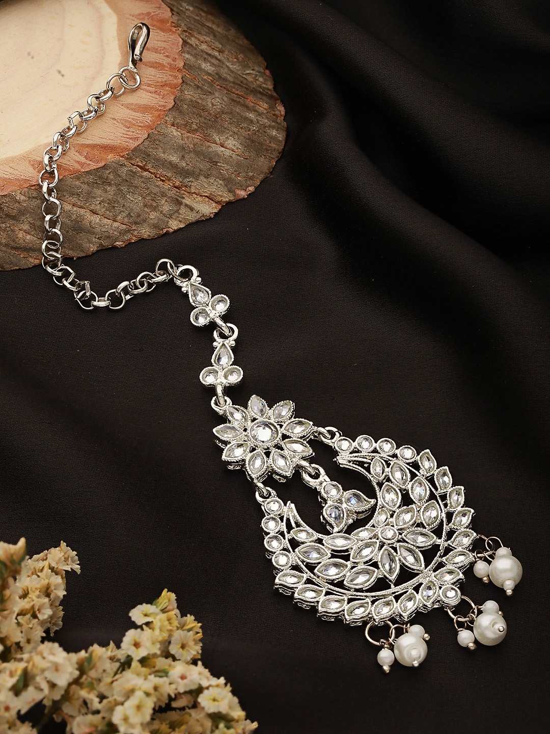 

Jazz and Sizzle Silver-Plated AD Stone Studded Maangtikka