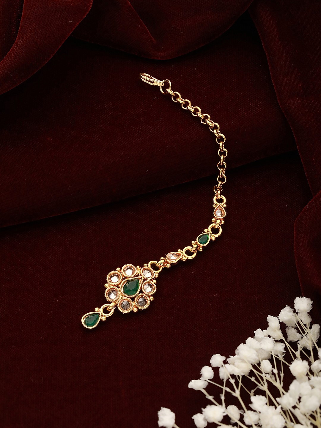 

Jazz and Sizzle Kundan-Studded & Pearl Beaded Maangtikka, Gold