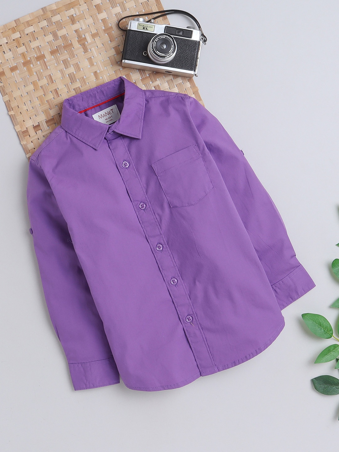 

MANET Boys Spread Collar Roll-Up Detailed Cotton Casual Shirt, Violet