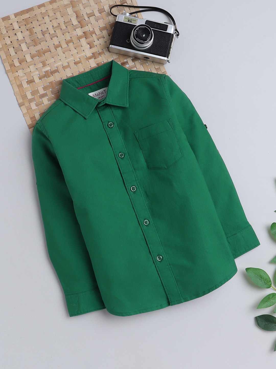 

MANET Boys Spread Collar Oxford Casual Cotton Shirt, Green