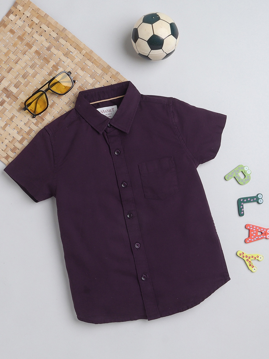 

MANET Boys Band Collar Oxford Casual Cotton Shirt, Purple