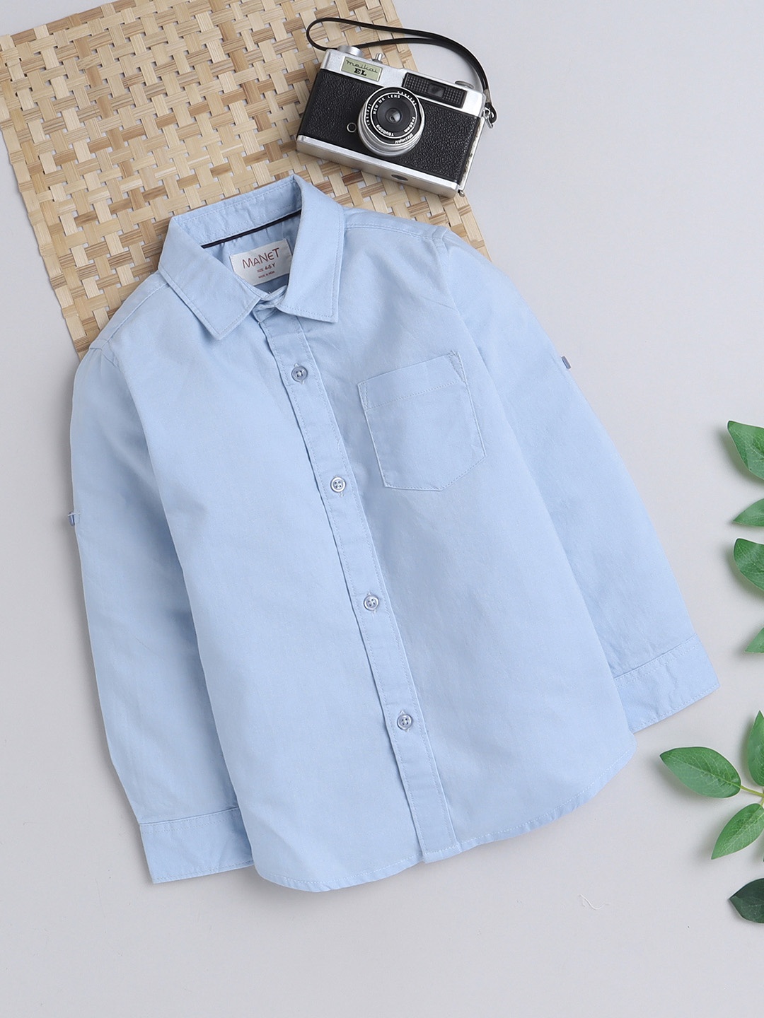 

MANET Boys Spread Collar Casual Cotton Shirt, Blue