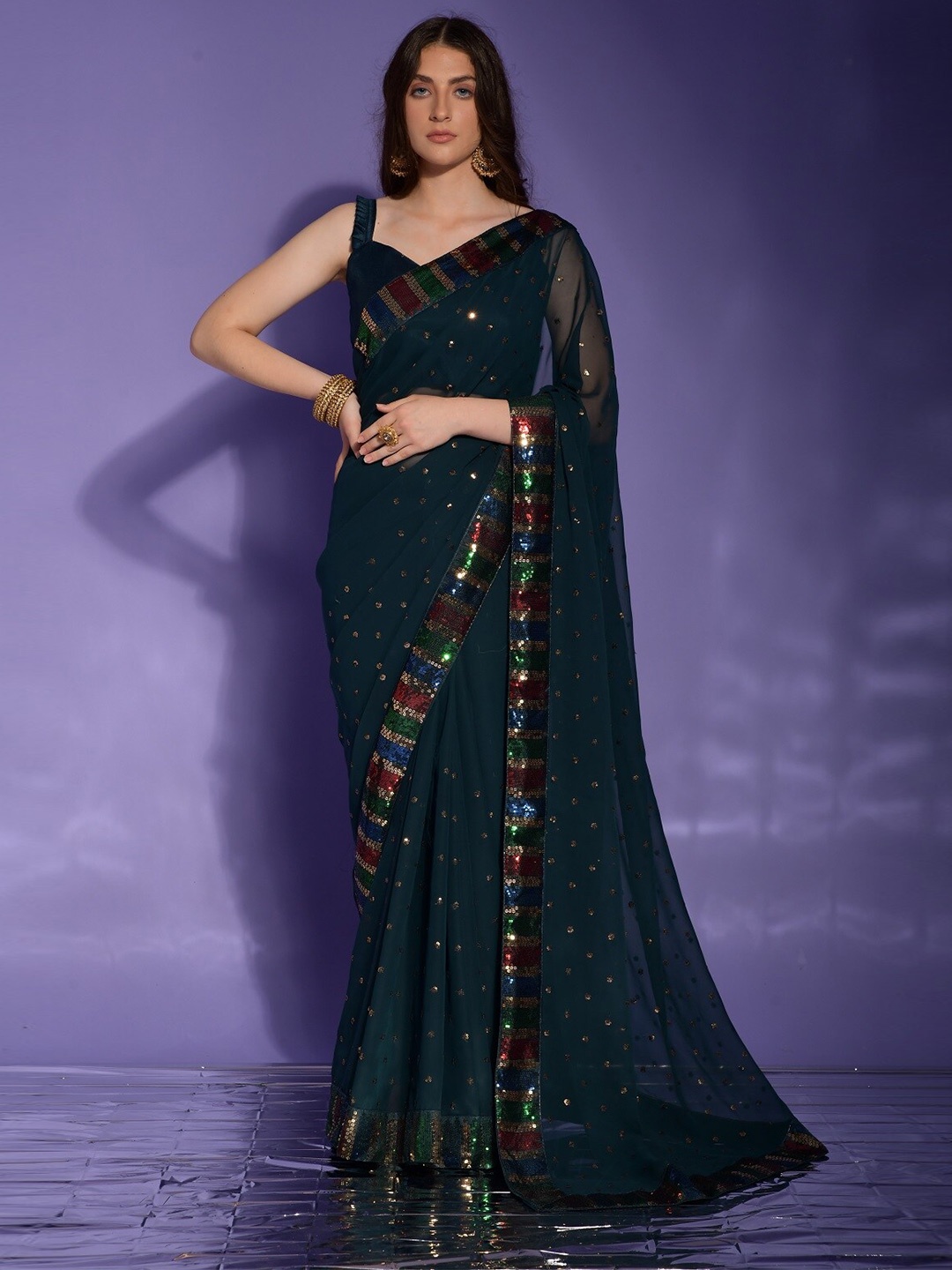 

Kalista Embellished Sequinned Saree, Teal