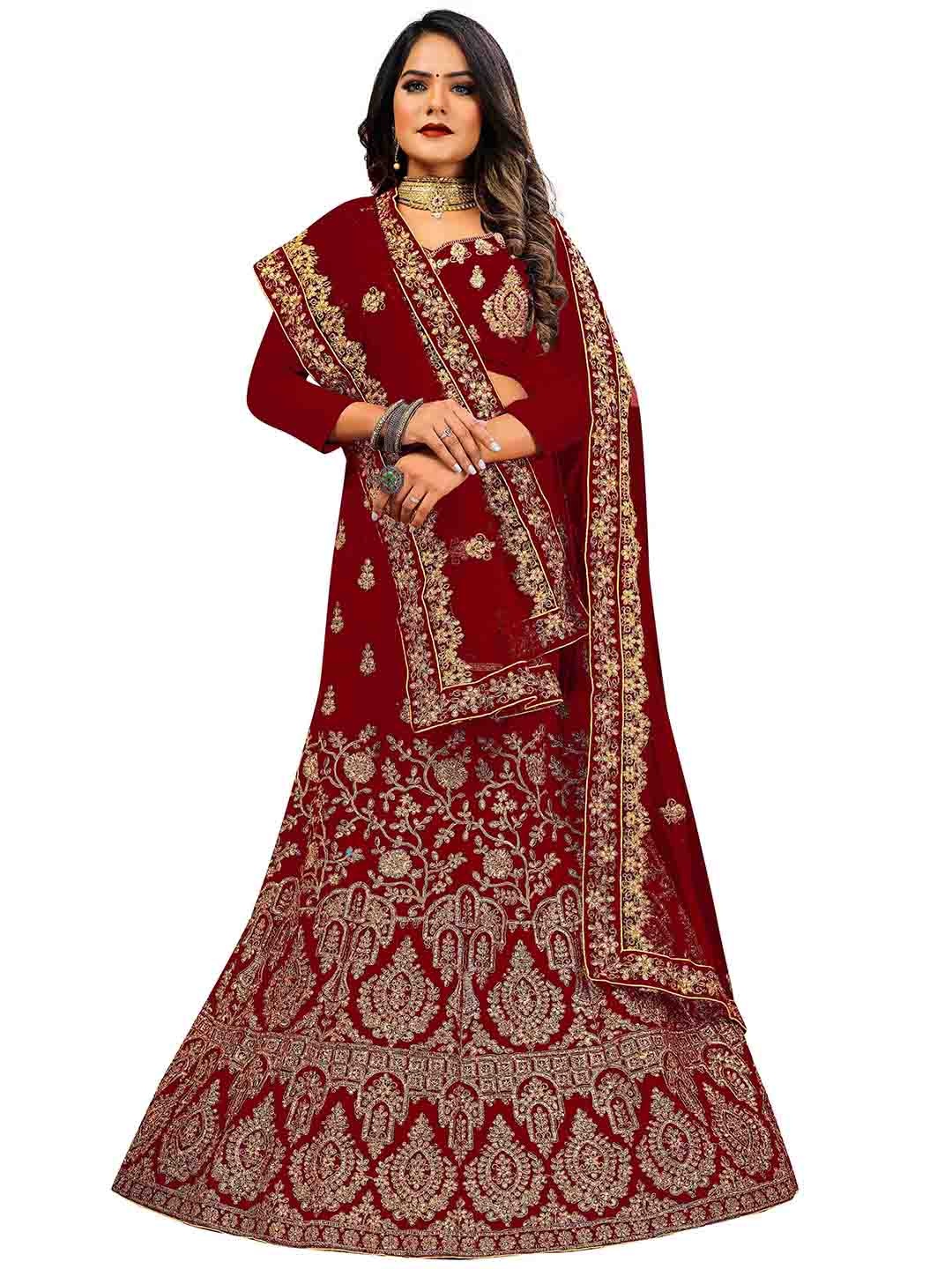 

MANVAA Ethnic Motif Embroidered Semi-Stitched Lehenga & Unstitched Blouse With, Maroon