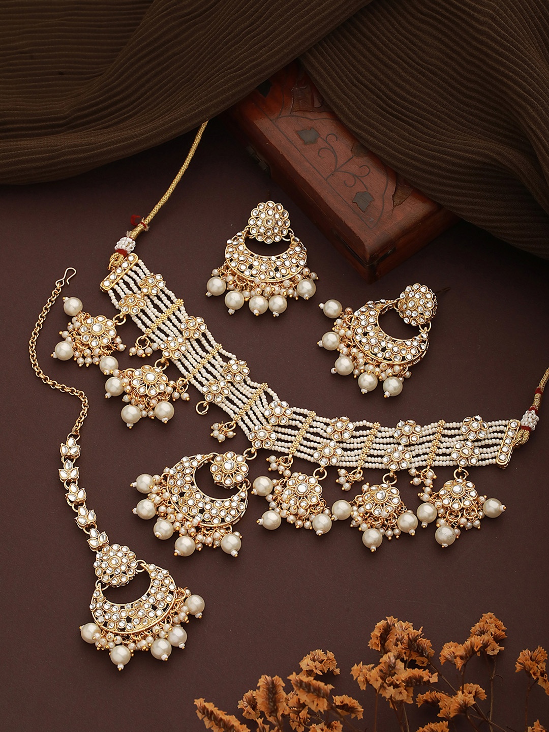 

Jazz and Sizzle Gold-Plated Kundan Studded-Pearl Beaded Jewellery Set