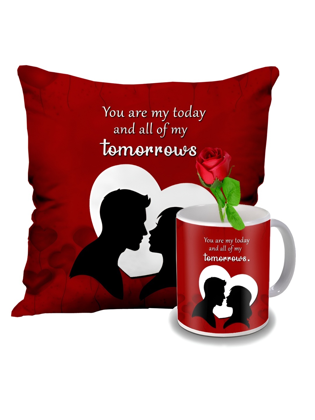 

ME & YOU Red & White 3 Pieces Printed Mug & Cushion Gift Sets