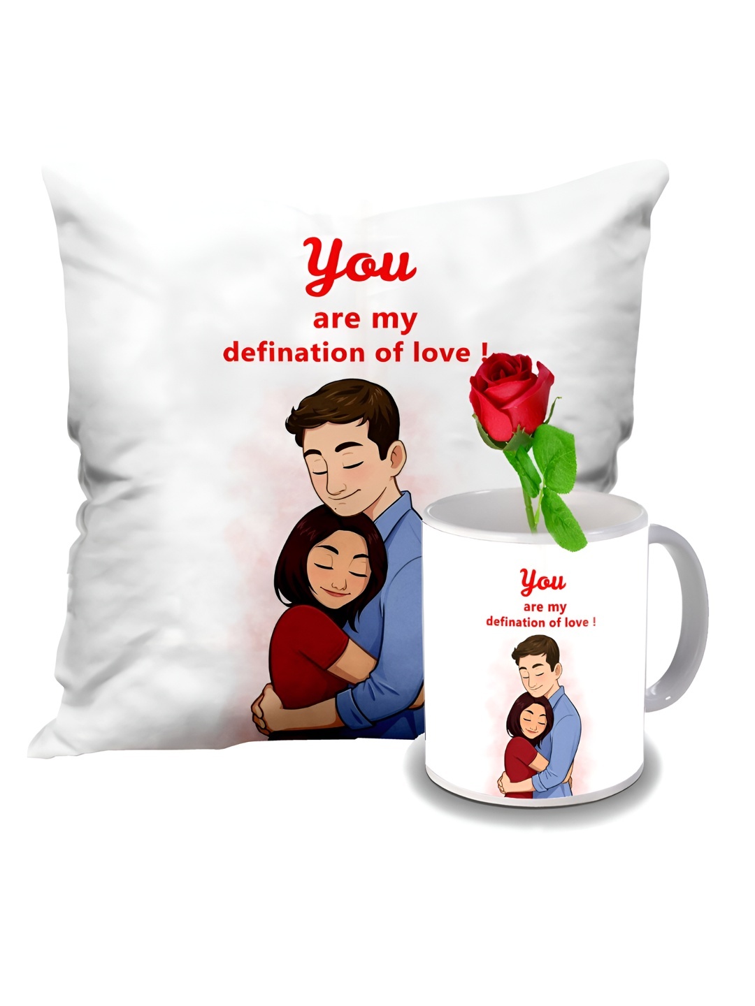

ME & YOU White & Red 3 Pieces Printed Mug & Cushion Gift Sets