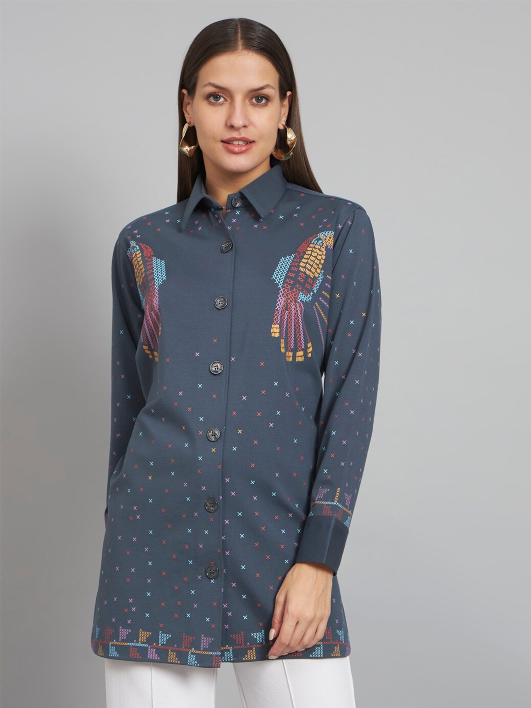 

NEWD Standard Geometric Printed Casual Shirt, Grey melange
