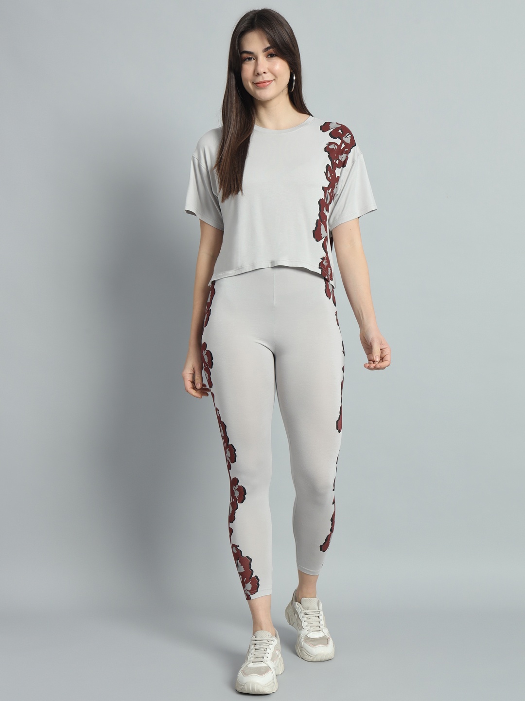 

NEWD Floral Printed Top & Leggings, Grey