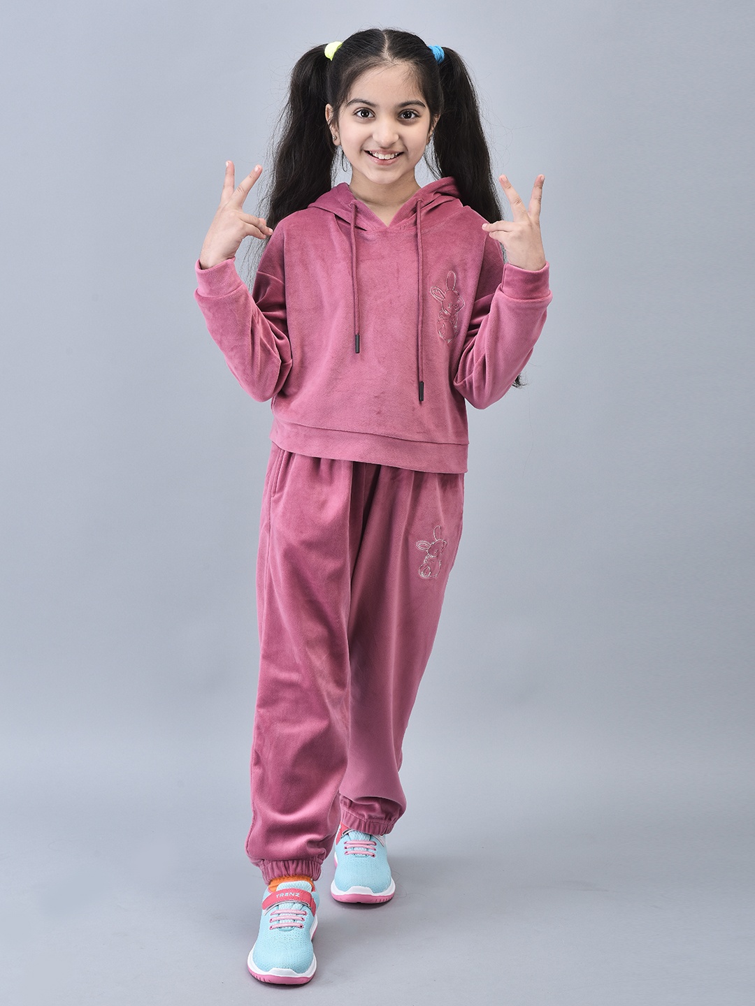 

Trenz Girls Hooded Velvet Tracksuits, Purple