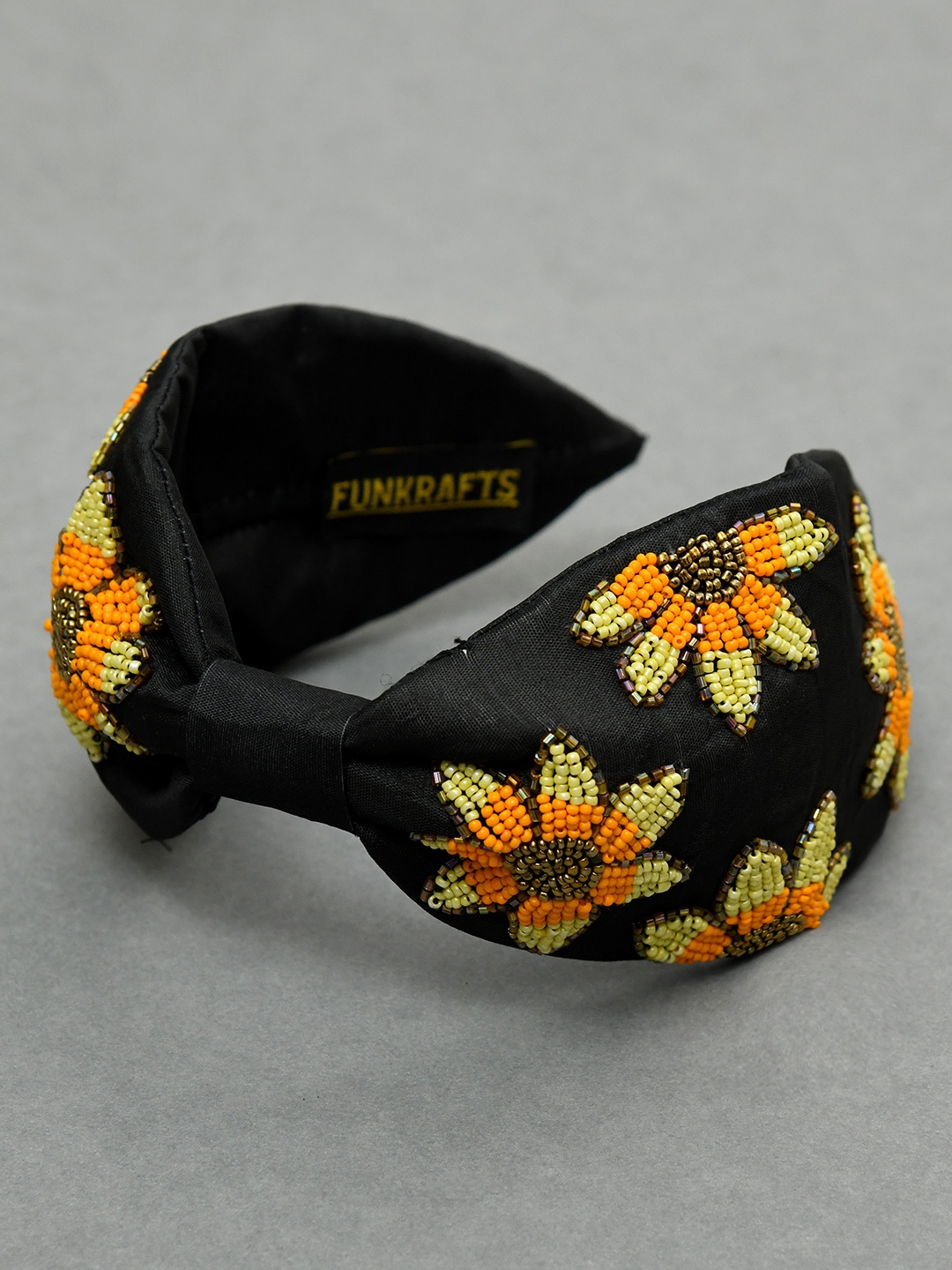 

FUNKRAFTS Floral Embroidered Beads Beaded Hairband, Black