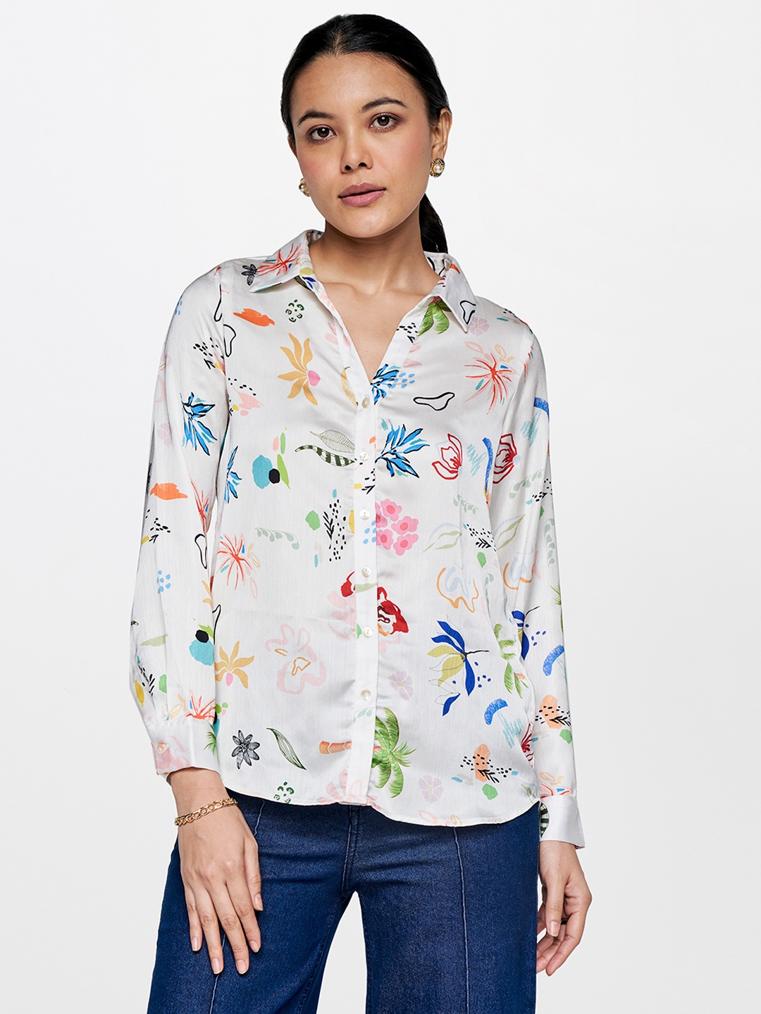 

AND Floral Print Shirt Style Top, White
