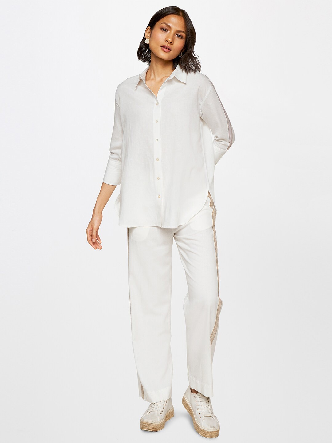 

AND Shirt Collar Linen Shirt With Trouser, White