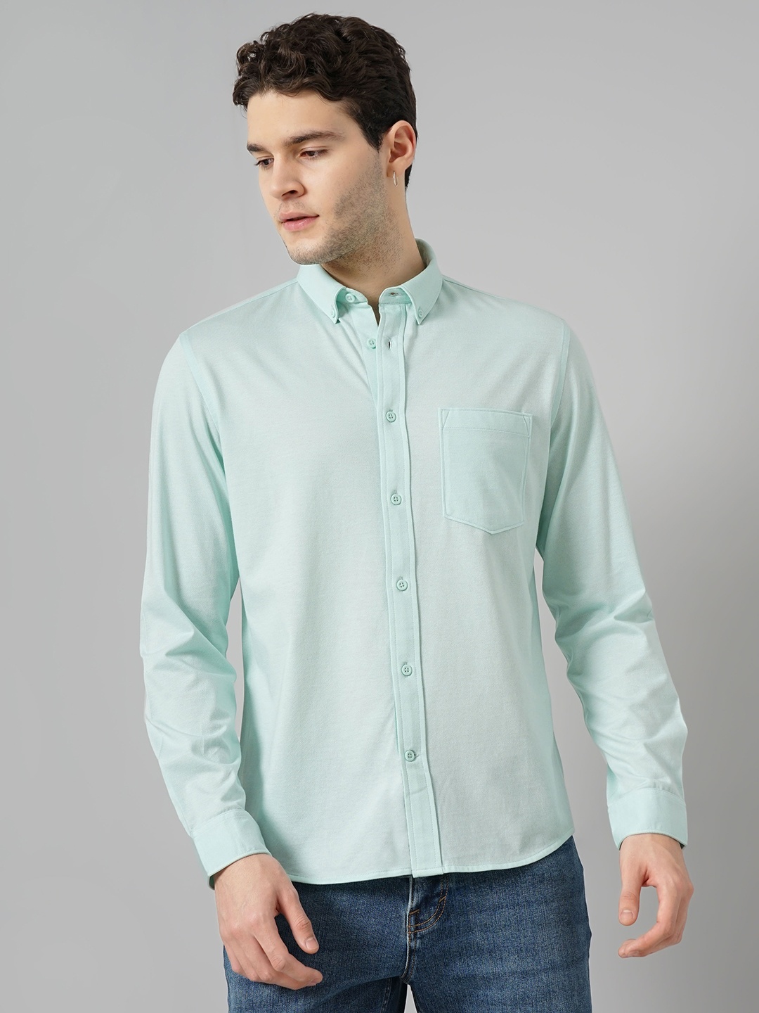 

Celio Button Down Collar Long Sleeves Cotton Classic Opaque Casual Shirt, Green