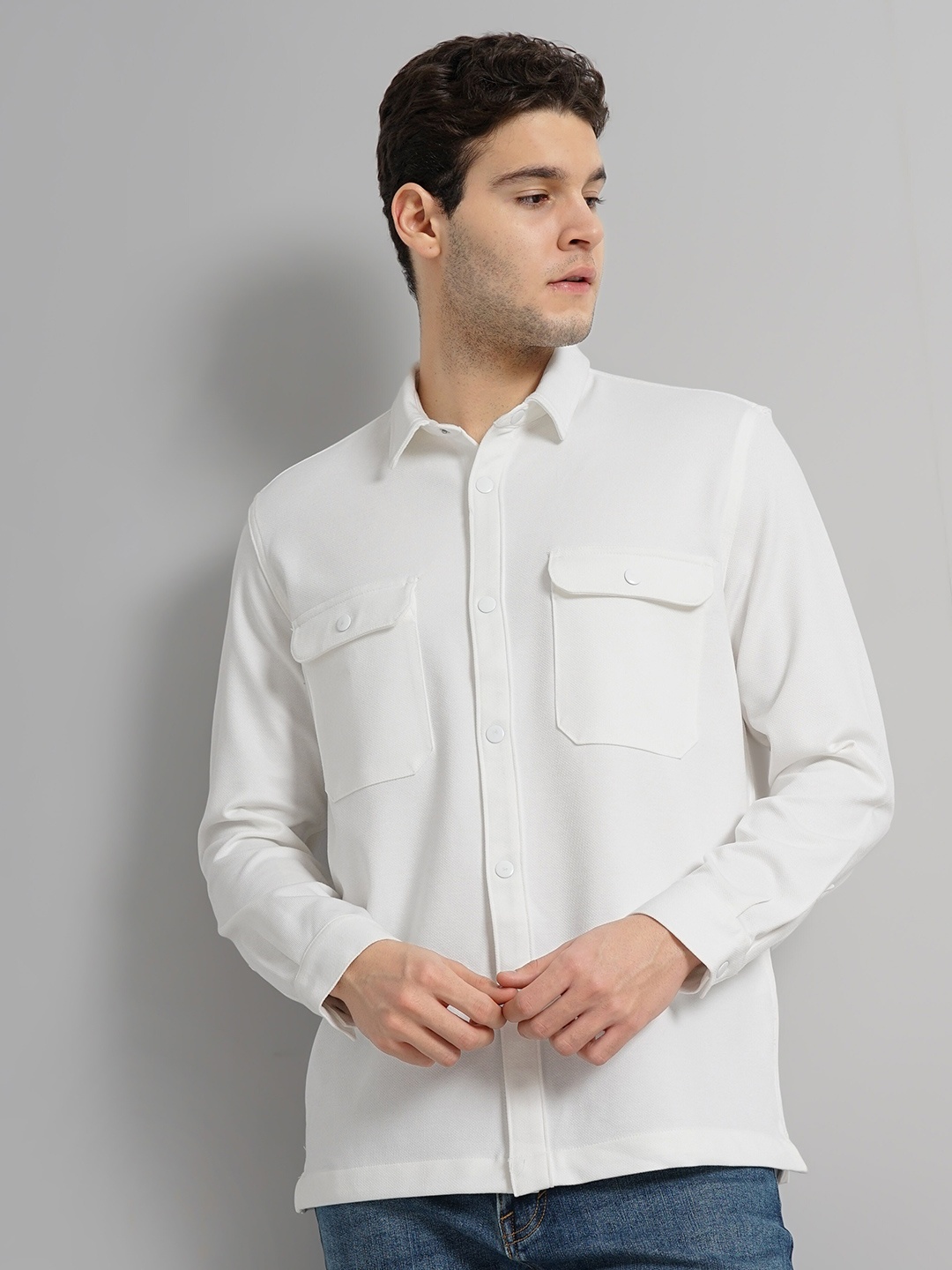 

Celio Spread Collar Classic Oversized Casual Shacket, White