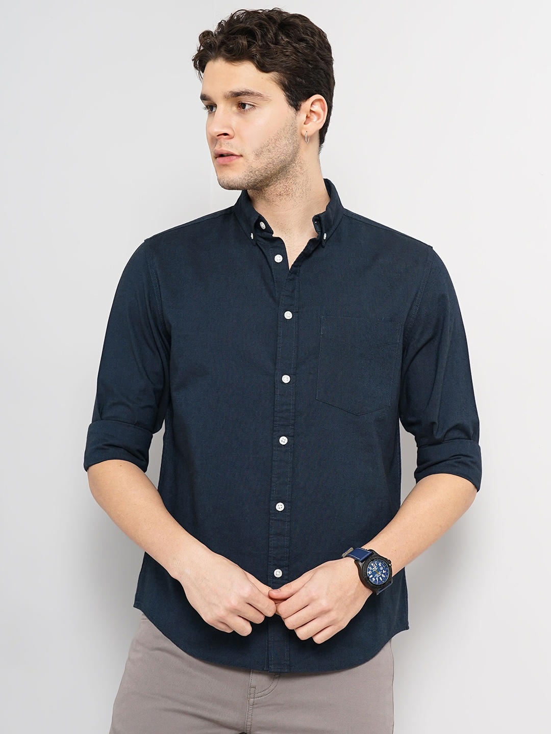 

Celio Classic Button-Down Collar Cotton Casual Shirt, Navy blue