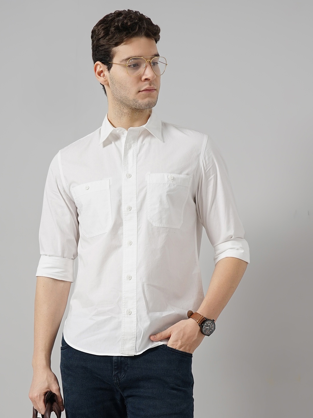 

Celio Spread Collar Cotton Casual Shirt, White