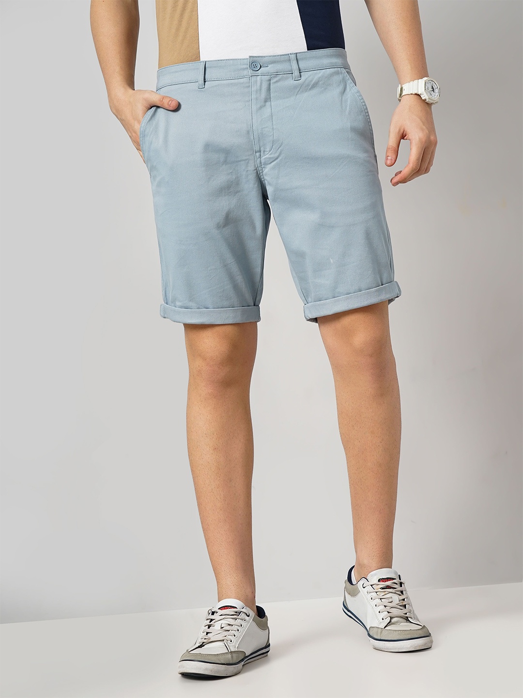 

Celio Men Loose Fit Mid-Rise Cotton Chino Shorts, Blue