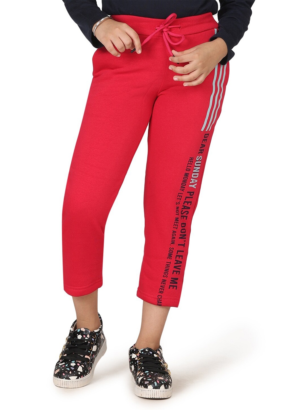 

PAMPOLINA Girls Typography Printed Mid Rise Fleece Track Pants, Coral