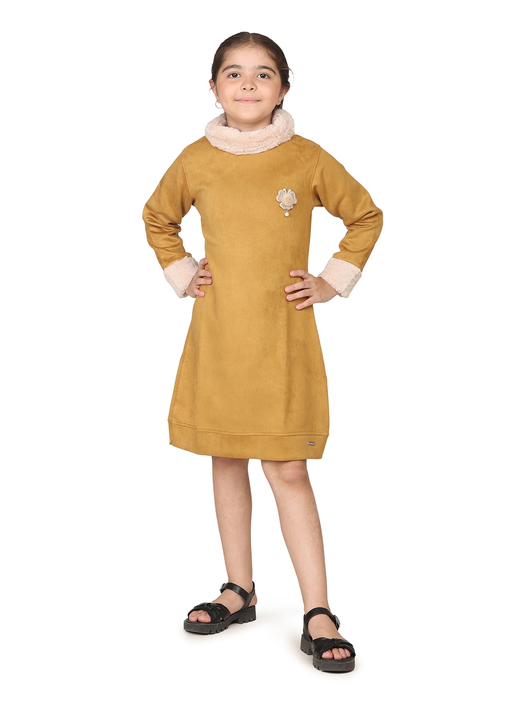 

PAMPOLINA Girls High Neck A-Line Dress, Mustard