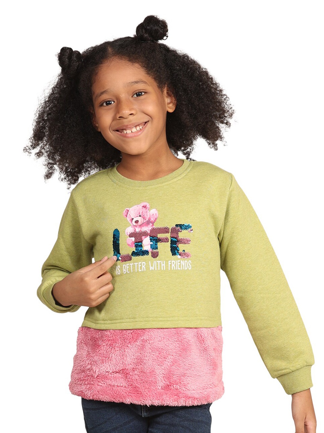 

PAMPOLINA Girls Sequins Long Sleeves Fleece Pullover Sweatshirt, Green