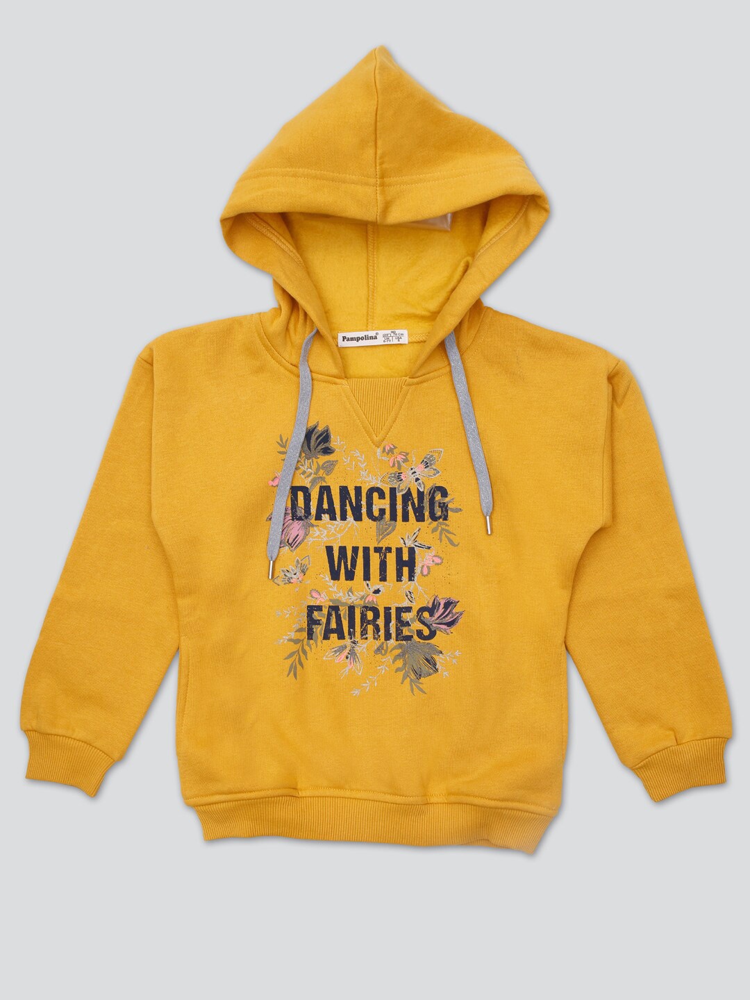 

PAMPOLINA Girls Typography Printed Hooded Fleece Sweatshirt, Mustard