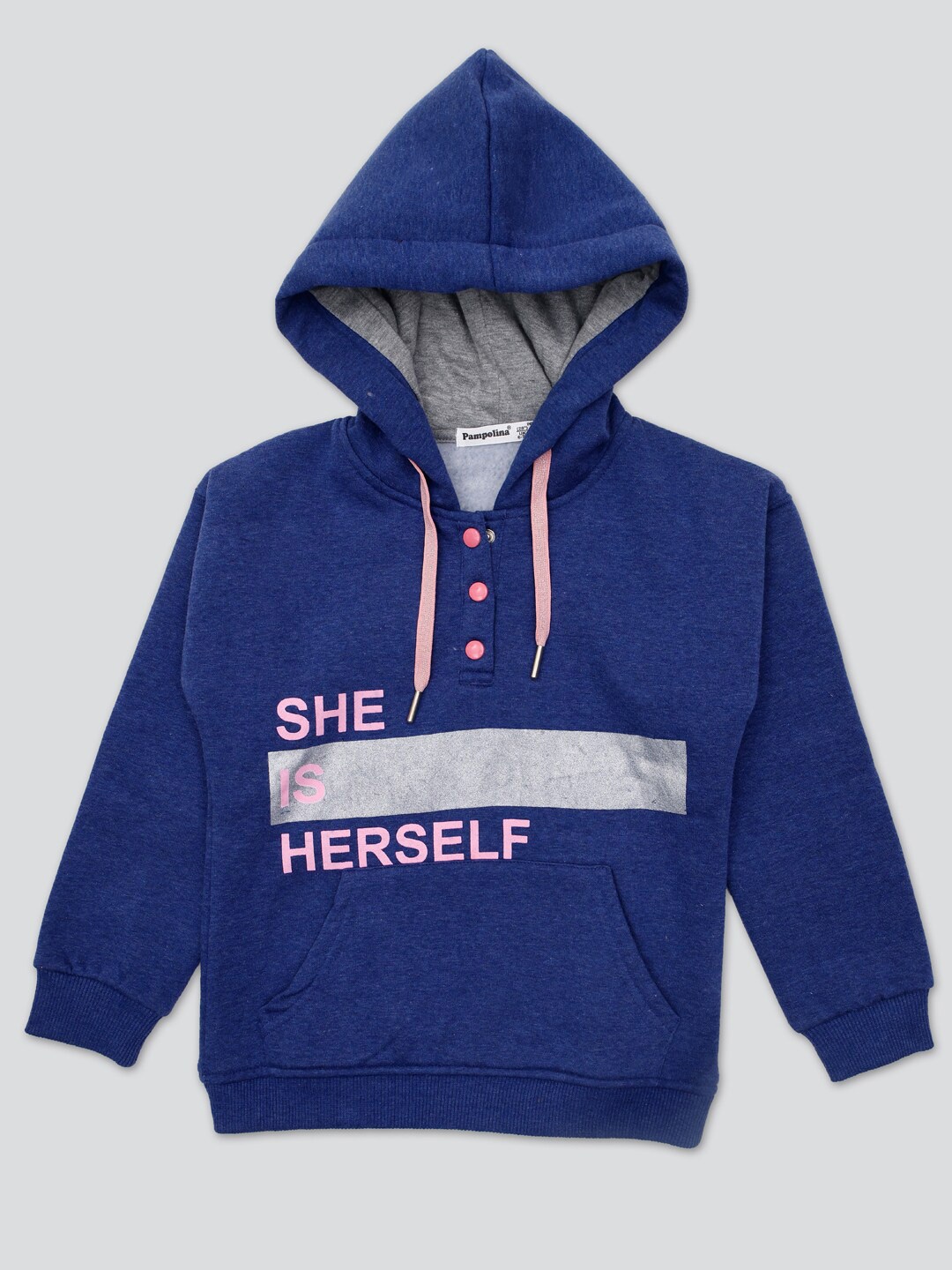 

PAMPOLINA Girls Typography Printed Hooded Fleece Sweatshirt, Blue