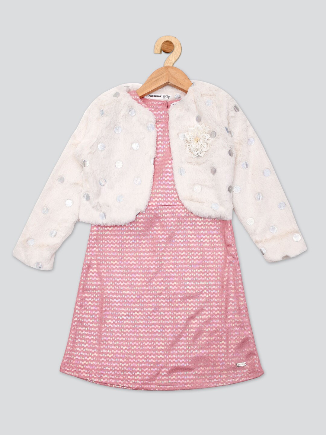 

PAMPOLINA Girls Printed A Line Dress With Jacket, Peach