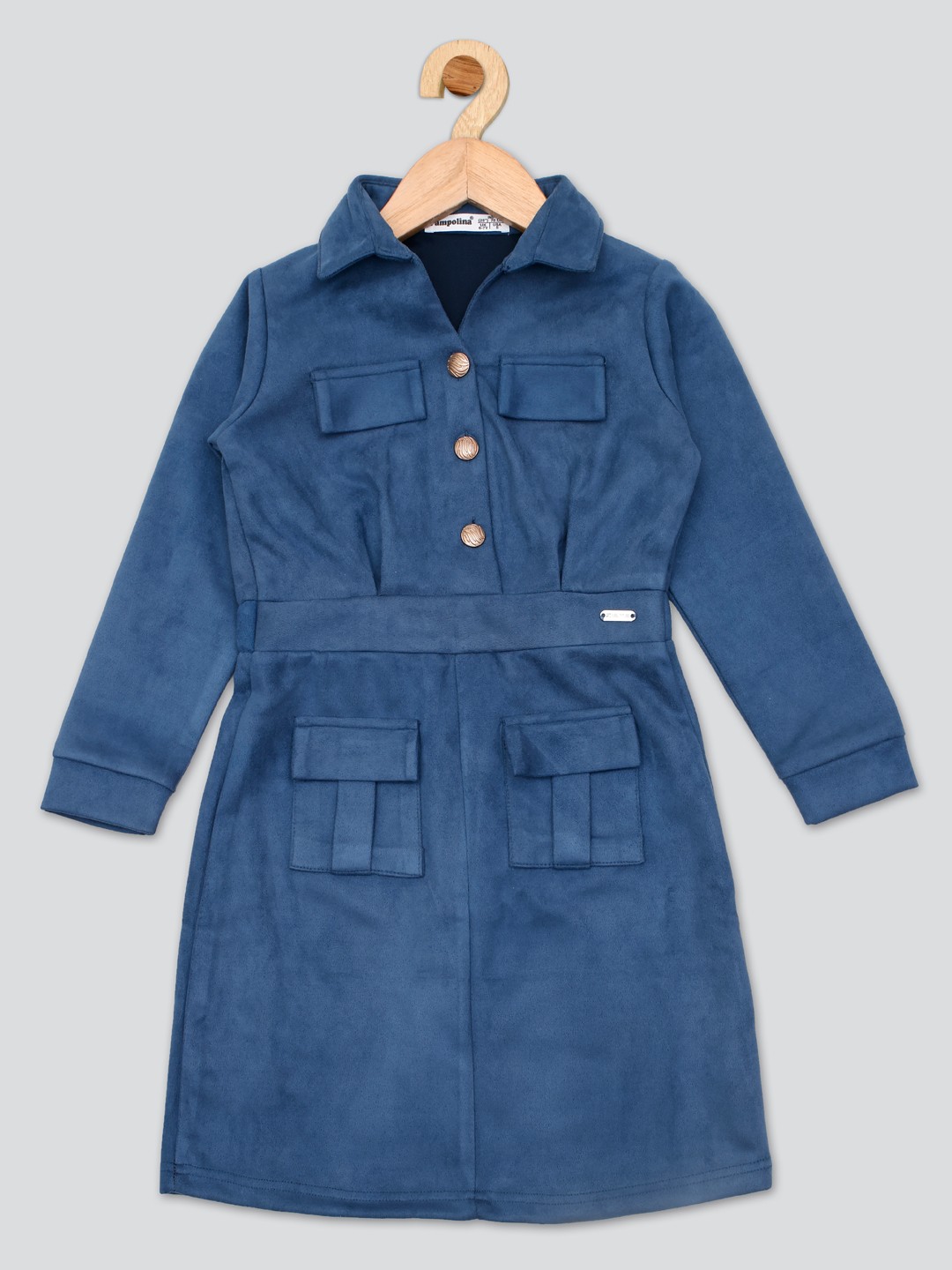 

PAMPOLINA Girls Shirt Collar A-Line Dress, Blue
