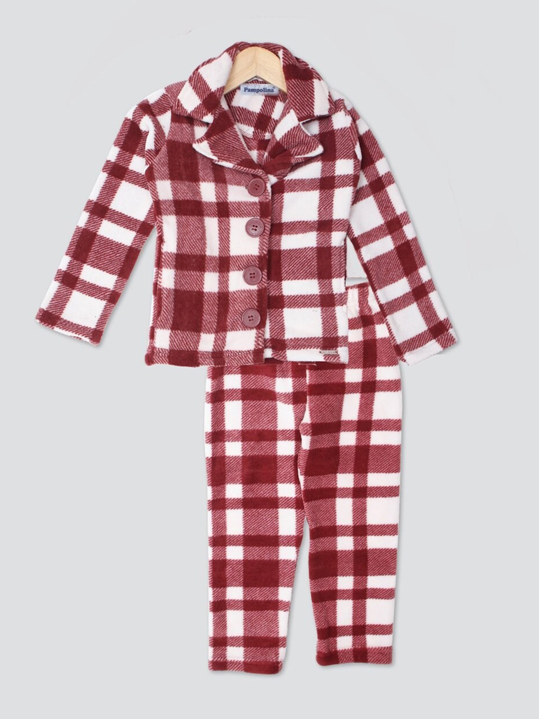 

PAMPOLINA Girls Checked Long Sleeves Tracksuits, Maroon