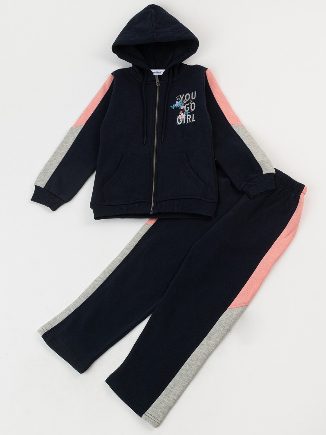 

PAMPOLINA Girls Colourblocked Hoodie Long Sleeves Tracksuit, Navy blue