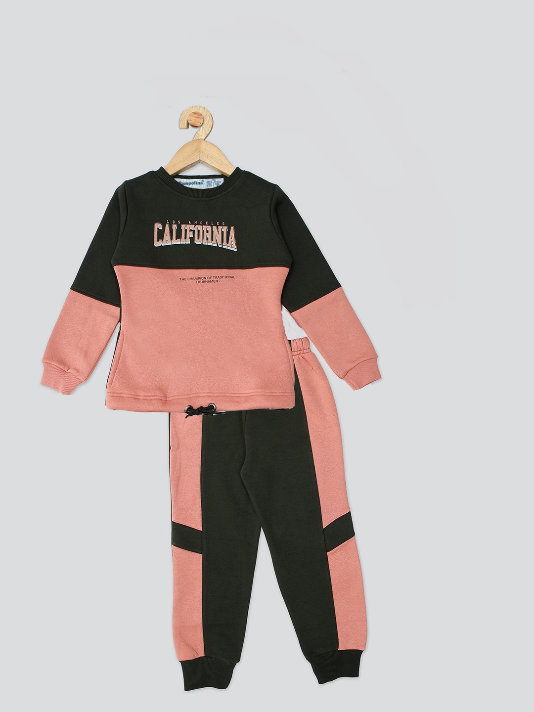 

PAMPOLINA Girls Colourblocked Round Neck Tracksuits, Olive