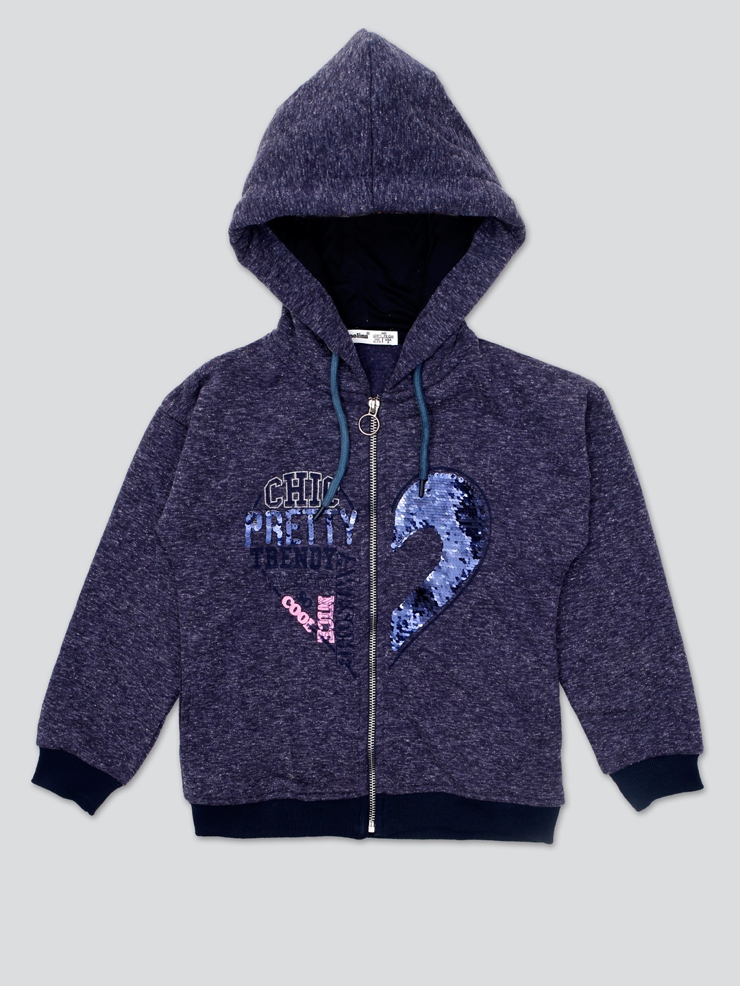 

PAMPOLINA Girls Blue Printed Hooded Sweatshirt