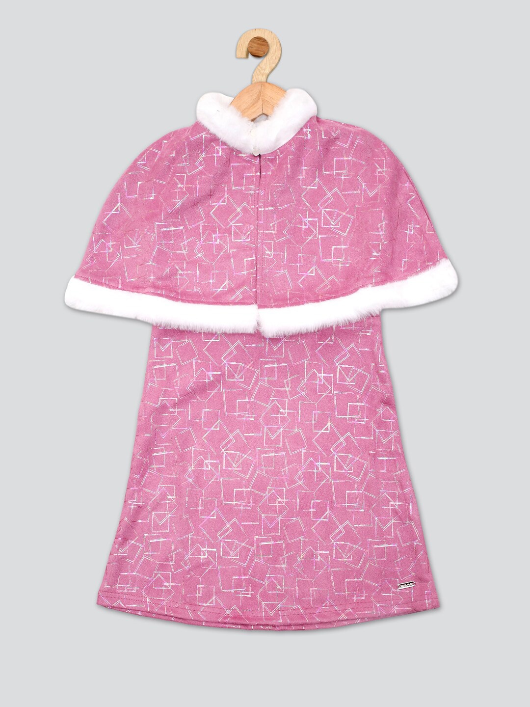 

PAMPOLINA Girls Geometric Printed Cape Sleeve A Line Dress, Pink