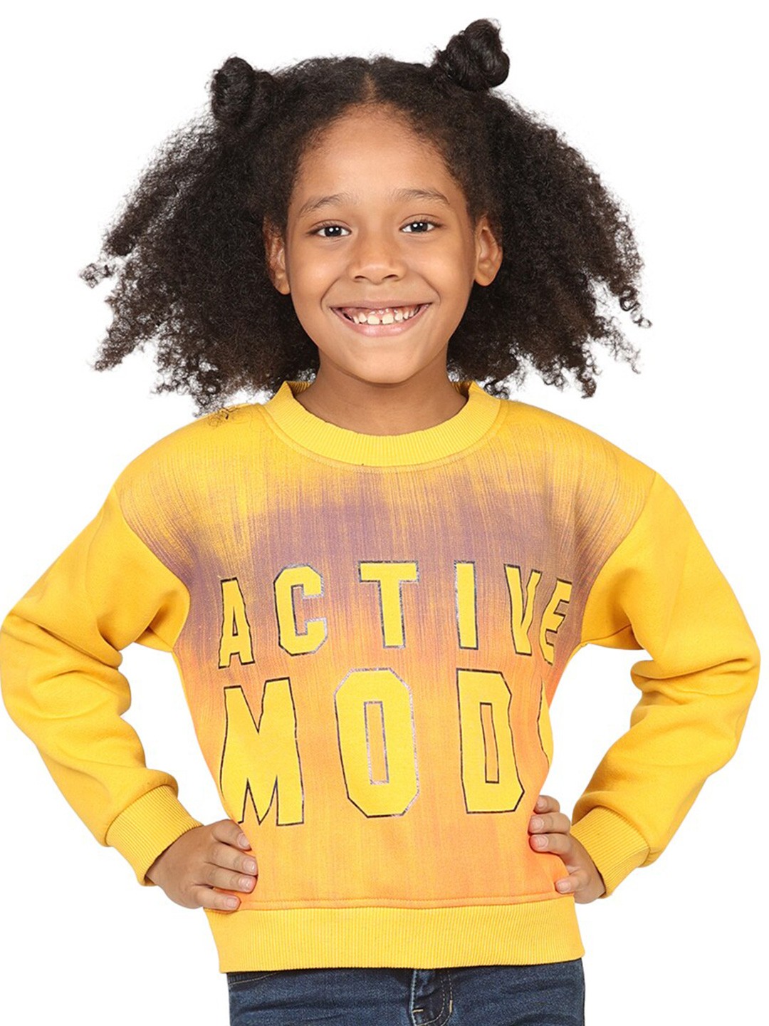 

PAMPOLINA Girls Typography Printed Hooded Fleece Sweatshirt, Mustard
