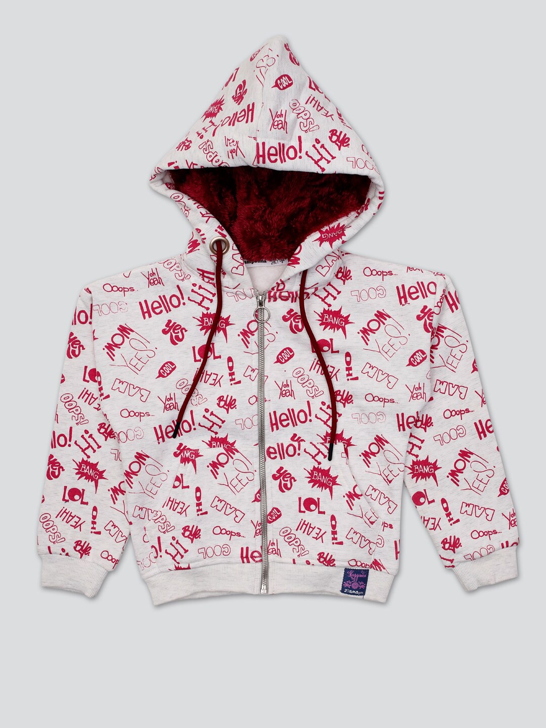 

PAMPOLINA Girls Conversational Printed Hooded Fleece Front-Open Sweatshirt, Magenta