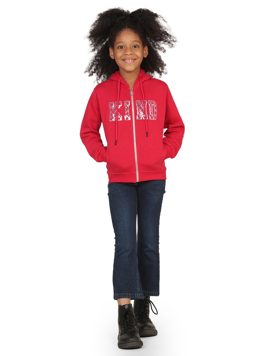 

PAMPOLINA Girls Printed Long Sleeves Hooded Sweatshirt, Magenta