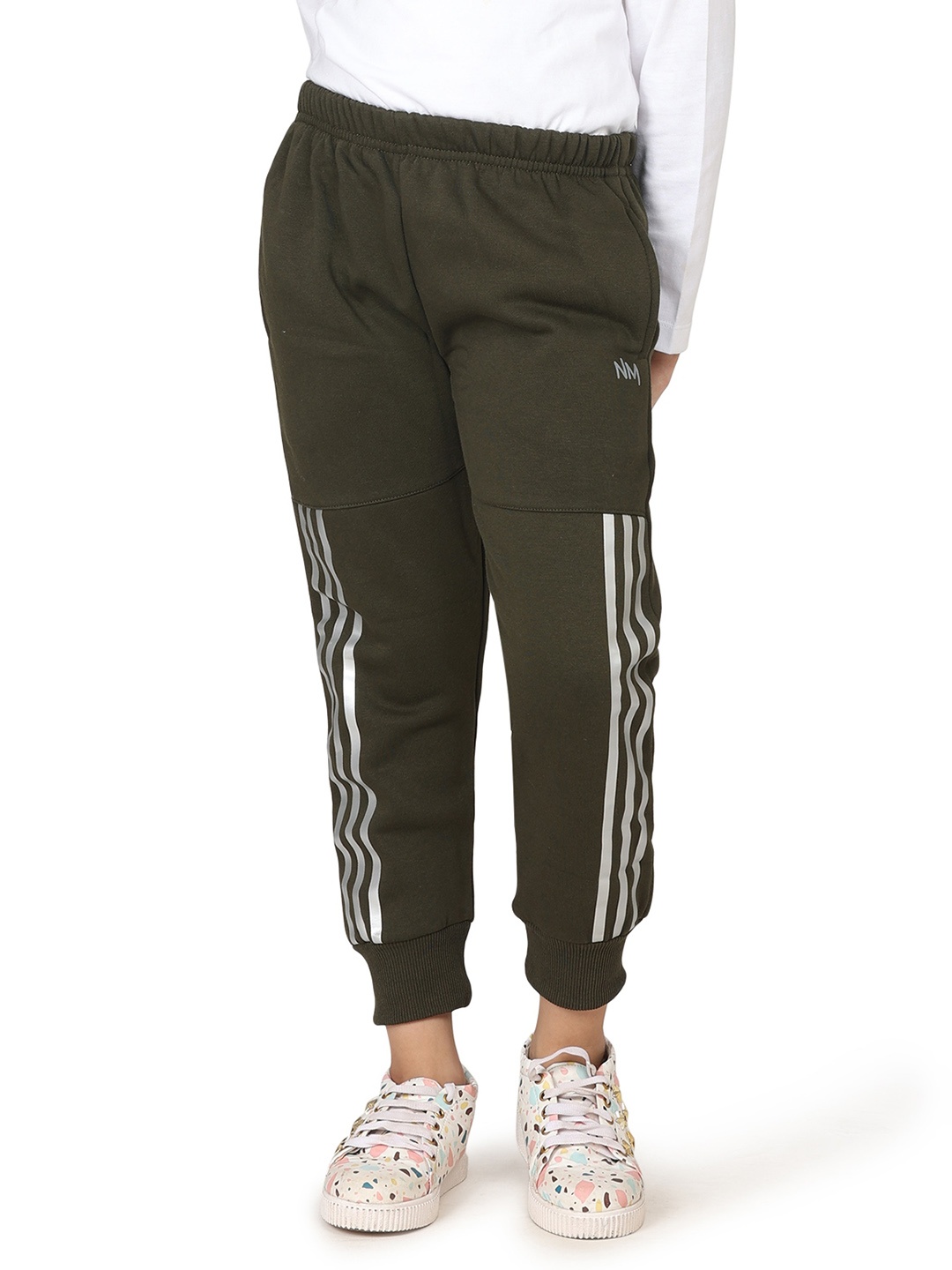 

PAMPOLINA Girls Typography Printed Mid-Rise Fleece Joggers, Olive