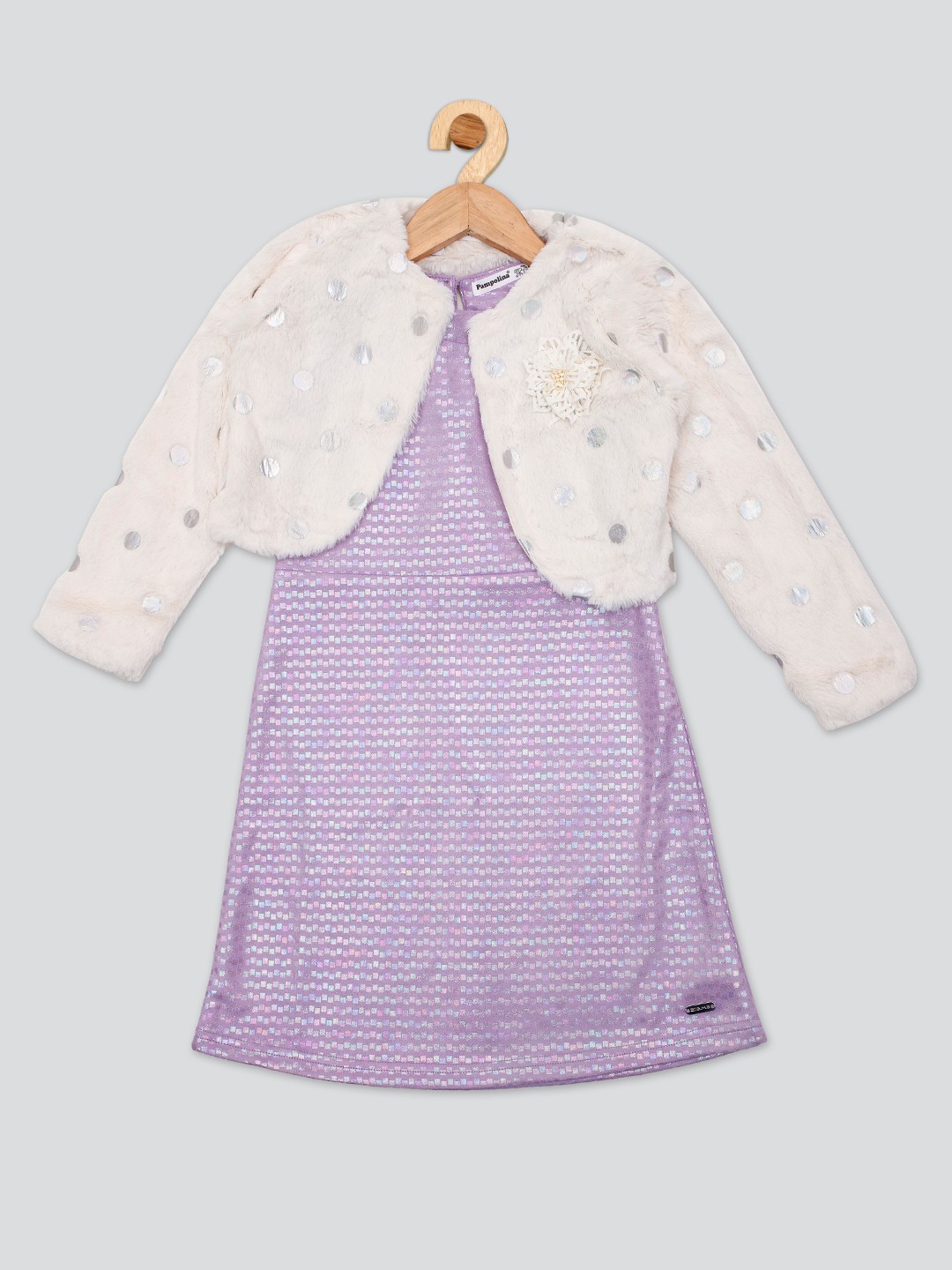 

PAMPOLINA Girls Geometric Printed A-Line Dress With Jacket and Belt, Purple