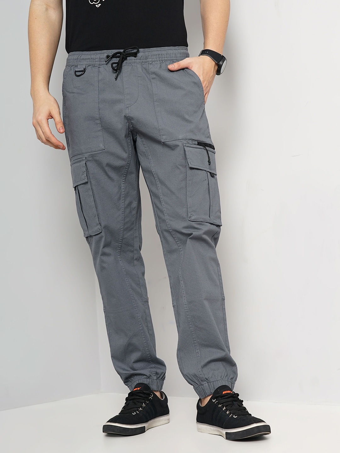 

Celio Men Loose Fit Cotton Cargo Casual Trouser, Grey
