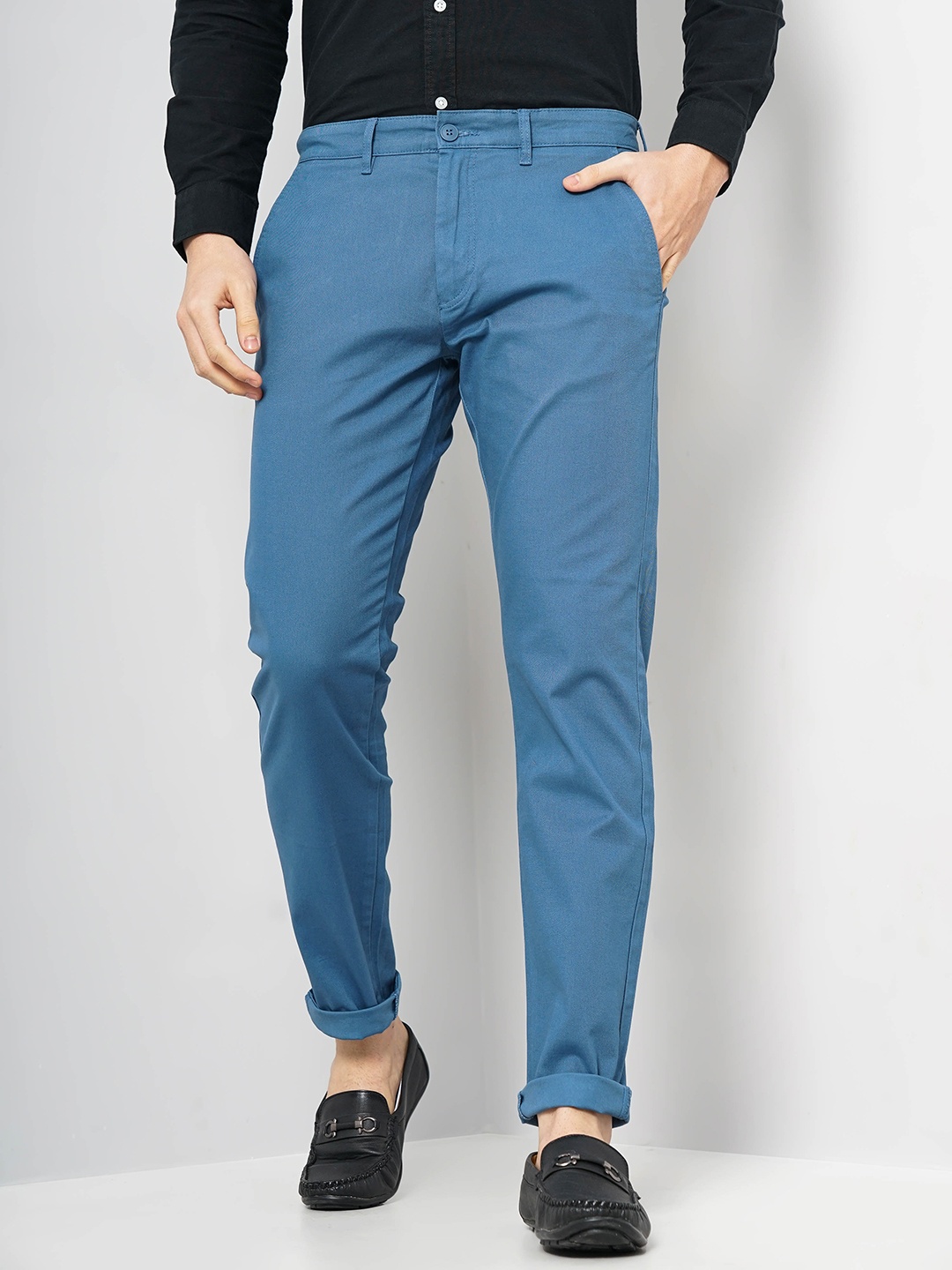 

Celio Men Mid-Rise Cotton Slim Fit Chinos Trousers, Blue